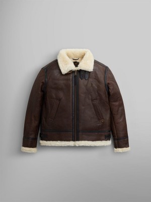 Giacca Bomber Alpha Industries B-3 Sherpa Pelle Uomo Marroni | 27698-VPQZ