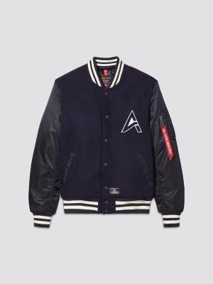 Giacca Bomber Alpha Industries Ma-1 Lana Vergine Varsity Uomo Blu | 58143-NEVZ