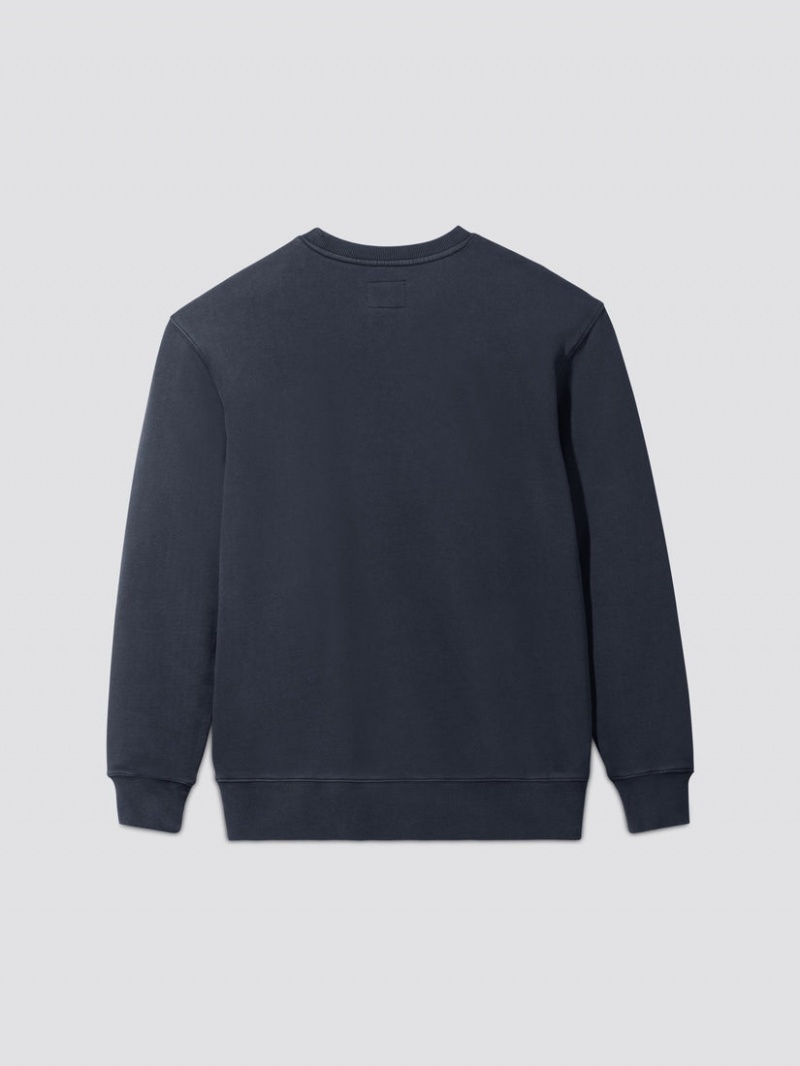 Felpa con Cappuccio Alpha Industries Essential Washed Crewneck Uomo Blu | 69724-LNOD