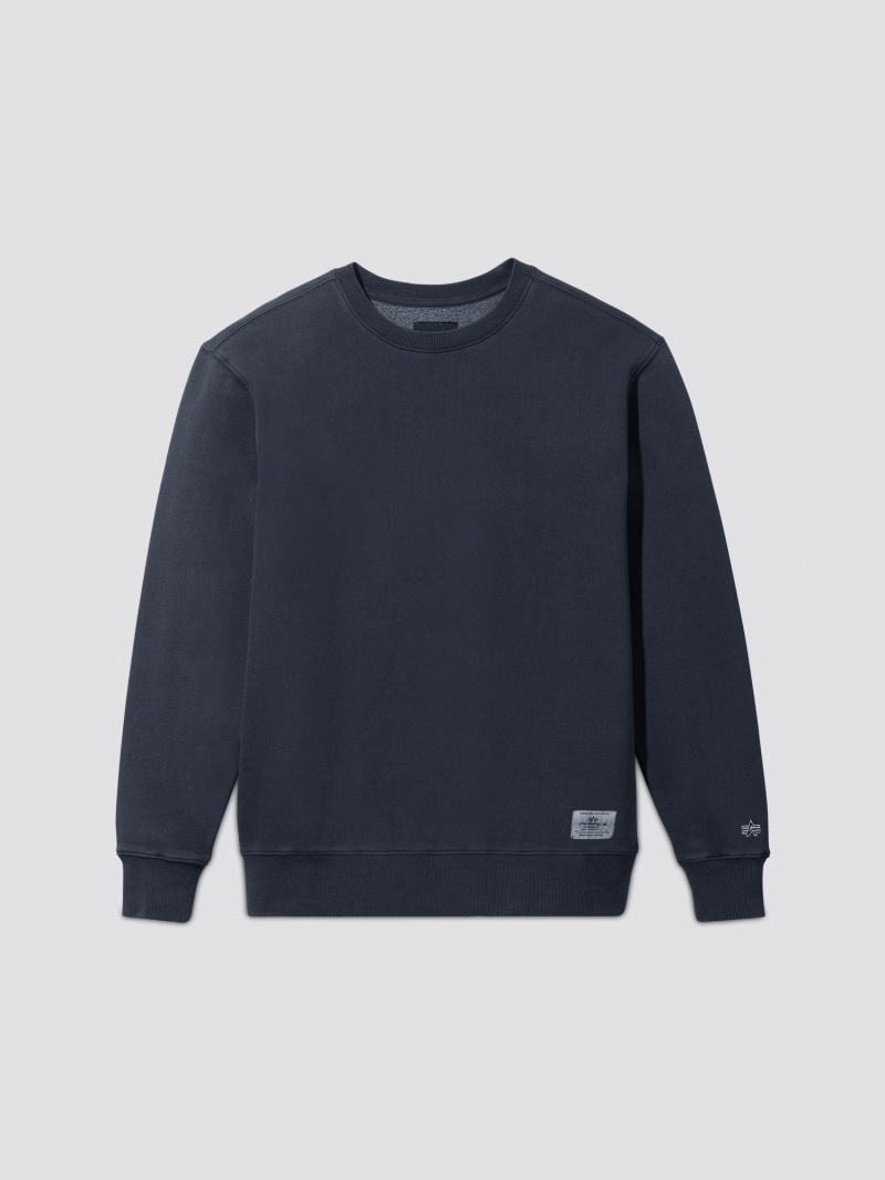 Felpa con Cappuccio Alpha Industries Essential Washed Crewneck Uomo Blu | 69724-LNOD