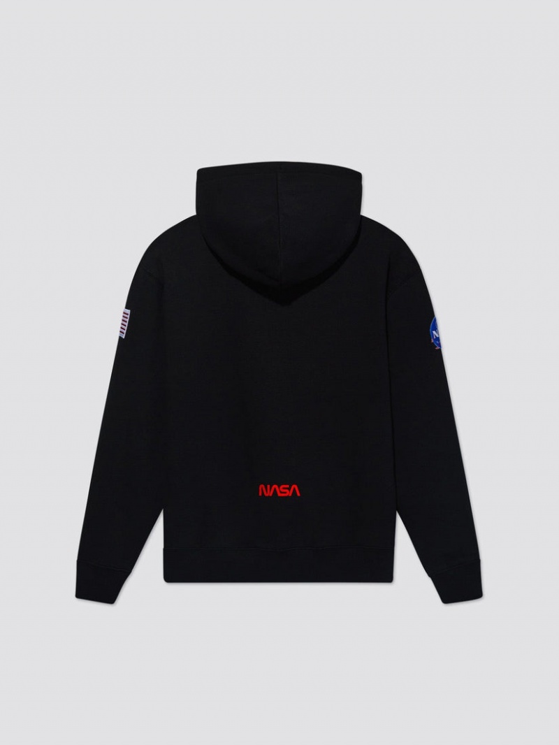 Felpa con Cappuccio Alpha Industries Nasa Worm Logo Uomo Nere | 93458-DMNF