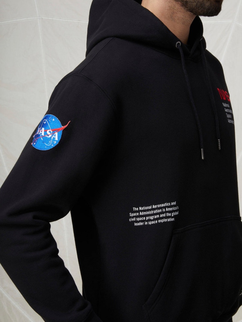 Felpa con Cappuccio Alpha Industries Nasa Worm Logo Uomo Nere | 93458-DMNF