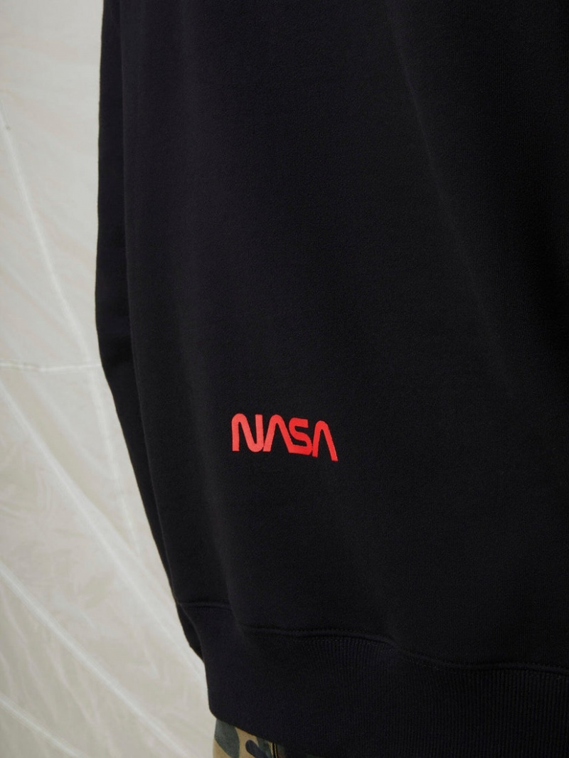 Felpa con Cappuccio Alpha Industries Nasa Worm Logo Uomo Nere | 93458-DMNF