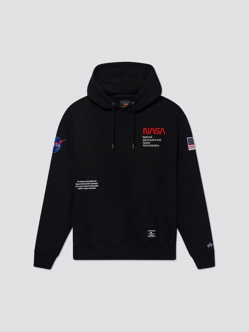 Felpa con Cappuccio Alpha Industries Nasa Worm Logo Uomo Nere | 93458-DMNF