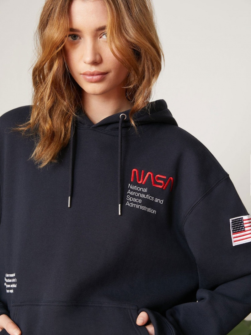 Felpa con Cappuccio Alpha Industries Nasa Worm Logo Donna Blu | 20698-XBLG