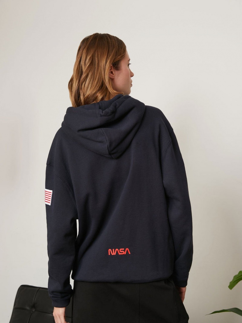 Felpa con Cappuccio Alpha Industries Nasa Worm Logo Donna Blu | 20698-XBLG