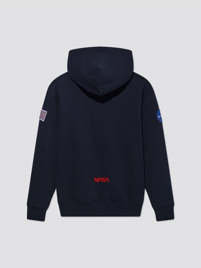 Felpa con Cappuccio Alpha Industries Nasa Worm Logo Donna Blu | 20698-XBLG