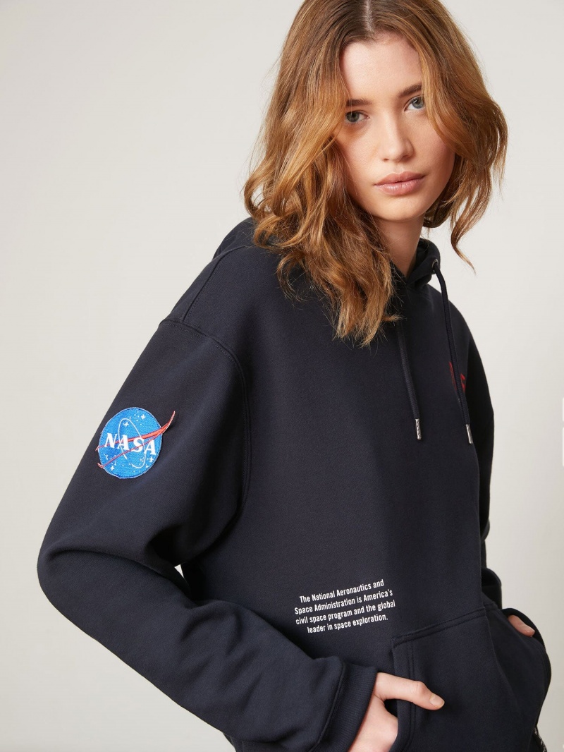 Felpa con Cappuccio Alpha Industries Nasa Worm Logo Donna Blu | 20698-XBLG