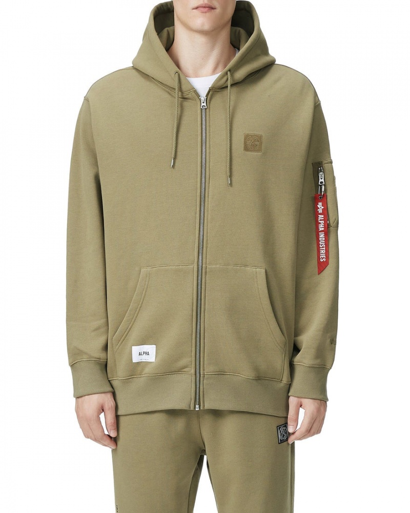 Felpa con Cappuccio Alpha Industries Unfrm Zip-Up Uomo Beige | 49753-ZLCW