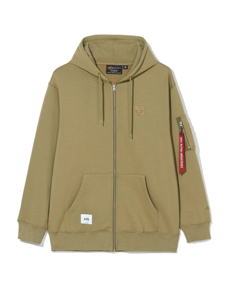 Felpa con Cappuccio Alpha Industries Unfrm Zip-Up Uomo Beige | 49753-ZLCW