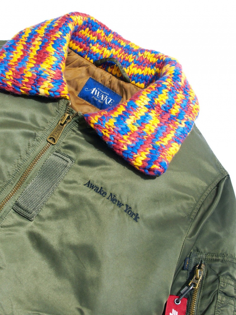 Giacca Bomber Alpha Industries Awake X Alpha Ma-1 Knit Trimmed Washed Uomo Verde Oliva | 05271-RJOU