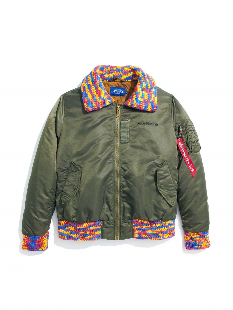 Giacca Bomber Alpha Industries Awake X Alpha Ma-1 Knit Trimmed Washed Uomo Verde Oliva | 05271-RJOU