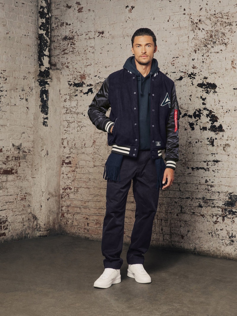 Giacca Bomber Alpha Industries Ma-1 Lana Vergine Varsity Uomo Blu | 58143-NEVZ