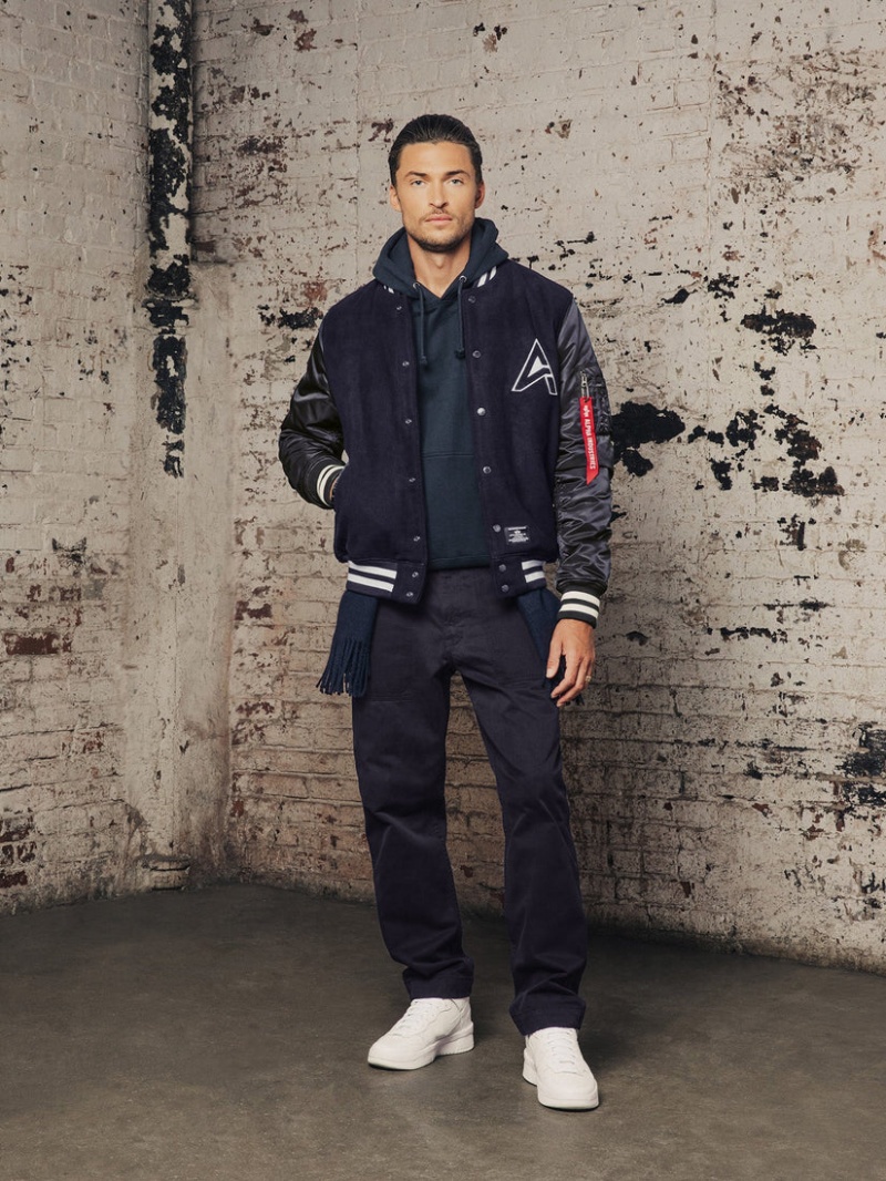 Giacca Bomber Alpha Industries Ma-1 Lana Vergine Varsity Uomo Blu | 58143-NEVZ