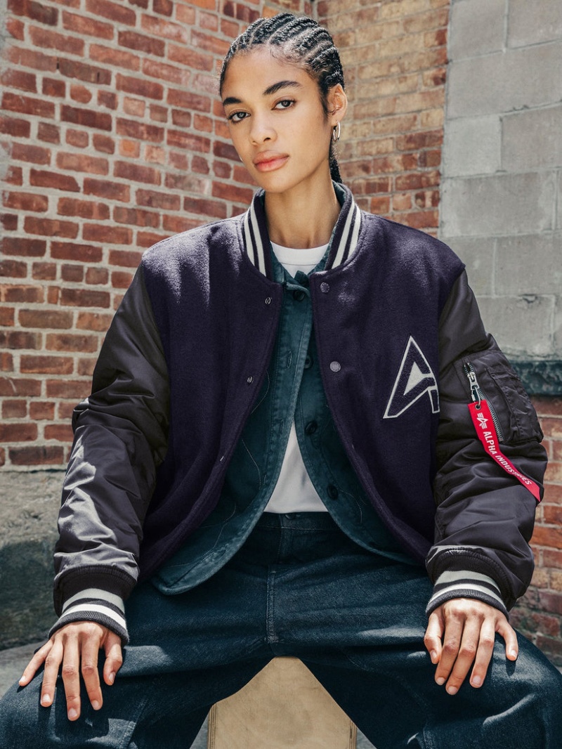 Giacca Bomber Alpha Industries Ma-1 Lana Vergine Varsity W Donna Blu | 73542-BEVG