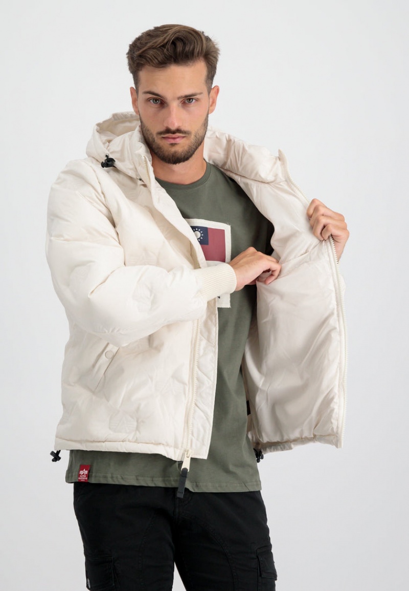 Giacche Alpha Industries Con Cappuccio Logo Puffer Uomo Bianche | 58130-JIPR