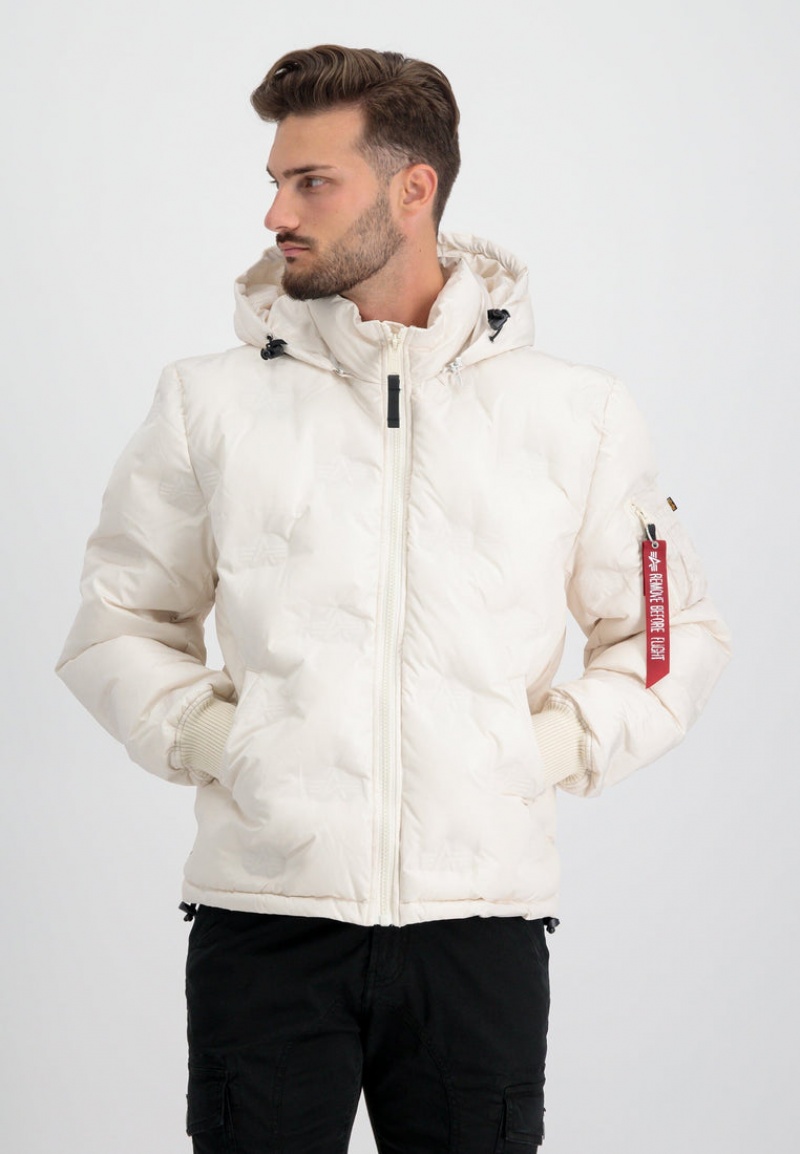 Giacche Alpha Industries Con Cappuccio Logo Puffer Uomo Bianche | 58130-JIPR