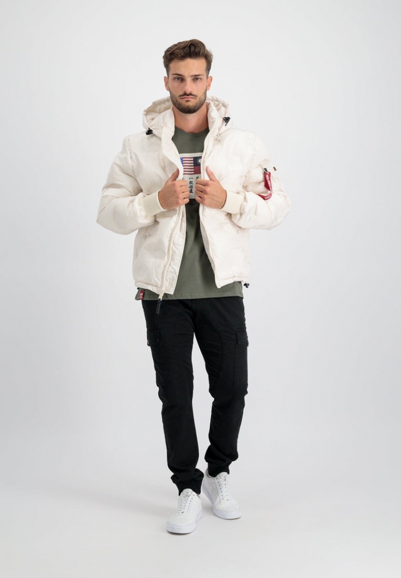 Giacche Alpha Industries Con Cappuccio Logo Puffer Uomo Bianche | 58130-JIPR