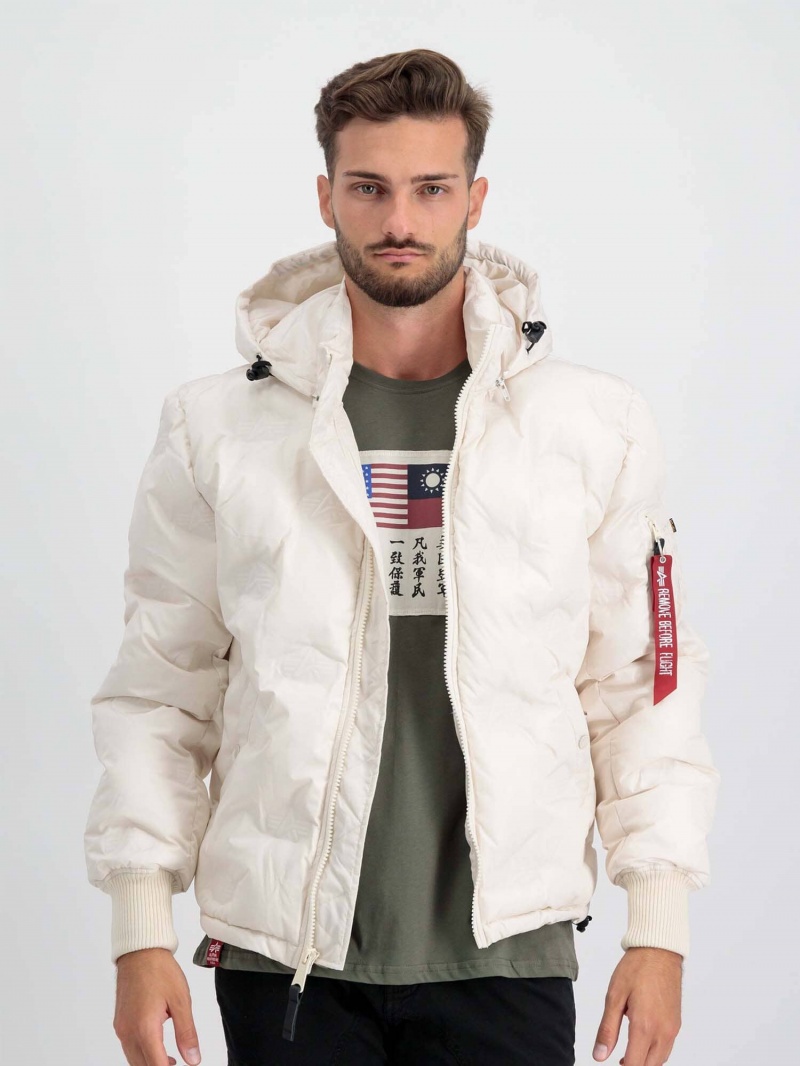 Giacche Alpha Industries Con Cappuccio Logo Puffer Uomo Bianche | 58130-JIPR