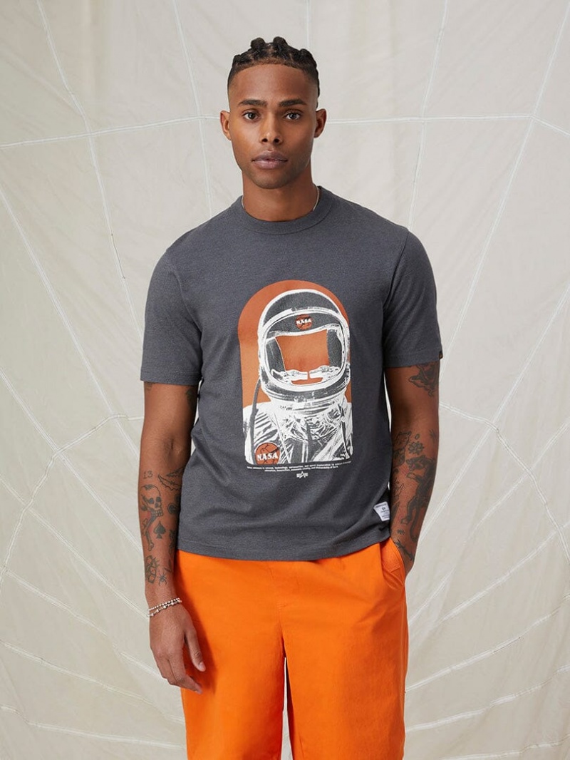 Magliette Alpha Industries Nasa Moon Man Uomo Grigie Arancioni | 17349-JUDW